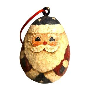 1990s Santa Claus Ornament Patriotic Hand Painted and Hand Made Egg Shaped